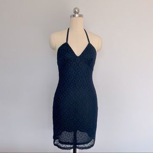 GUESS Collection Navy Lace Backless Halter Dress 4